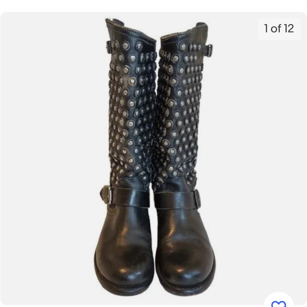 ISO Frye Jenna Tall Studded Wash Distressed Black Buckle
